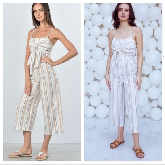 Pants - Striped ankle length knotted jumpsuit